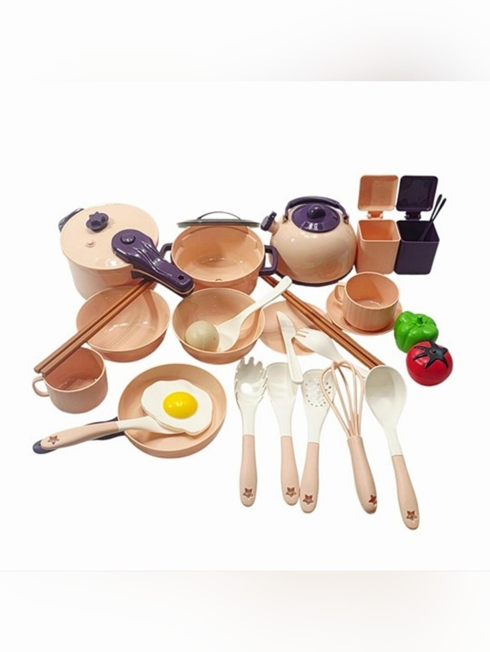 MINI Kids Kitchen Playset Cooking Pots Pans Utensils Pretend Play Food Toy